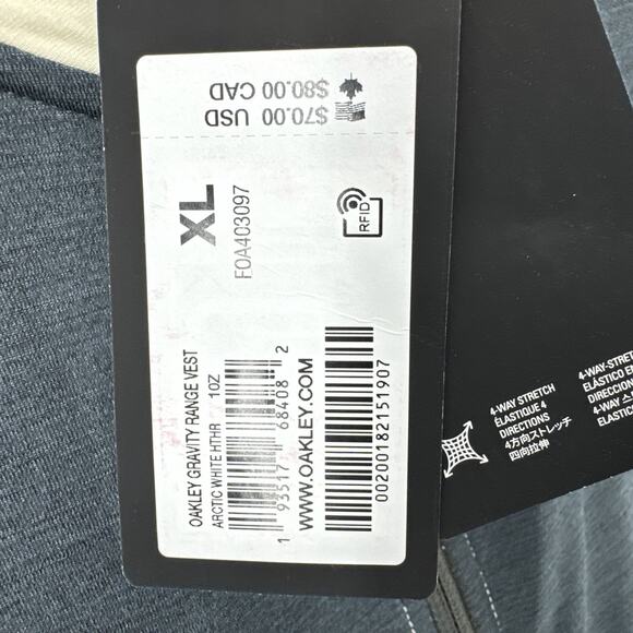 Oakley Artic White Heather Gray Golf Gravity Range Vest Men's Sz XL NWT! - Picture 3 of 4